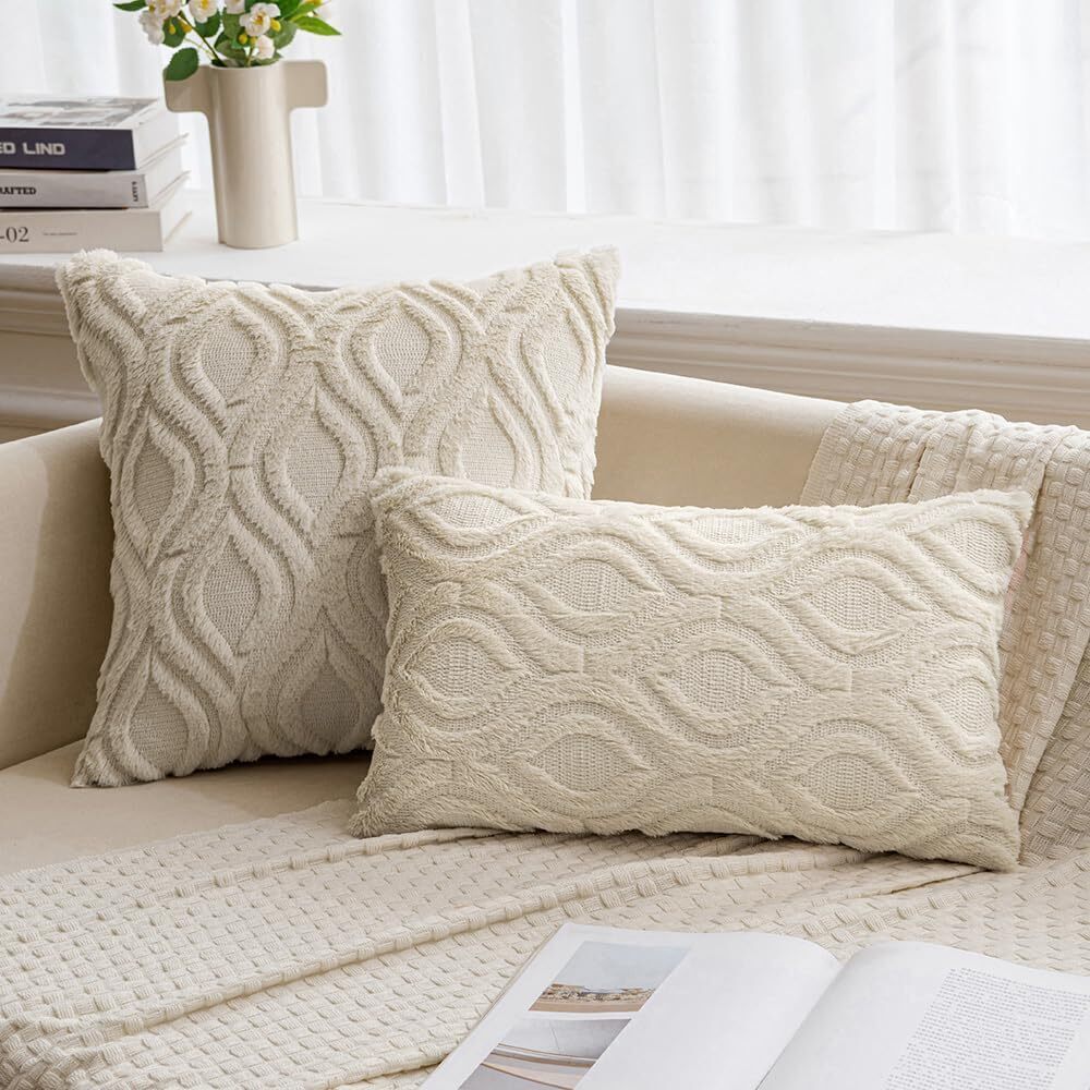 4932 Beige Throw Pillow Covers 18x18 Inch, Soft Plush Faux Wool Couch - Picture 4 of 9